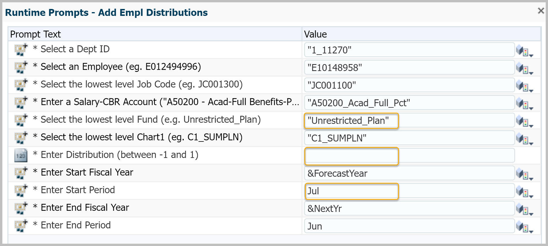 Add an employee distribution runtime prompts