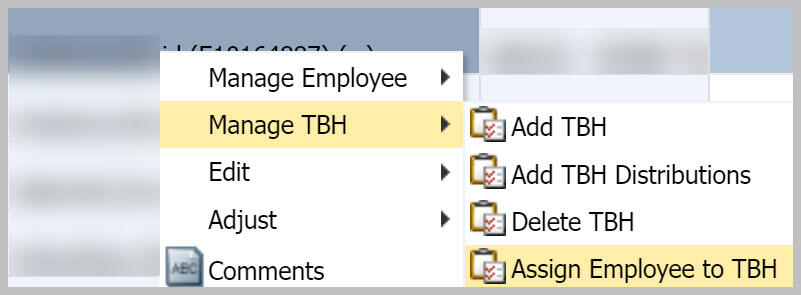 Assign Employee to TBH quick menu