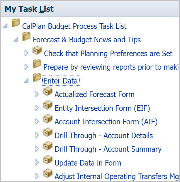 CalPlan Task List expanded