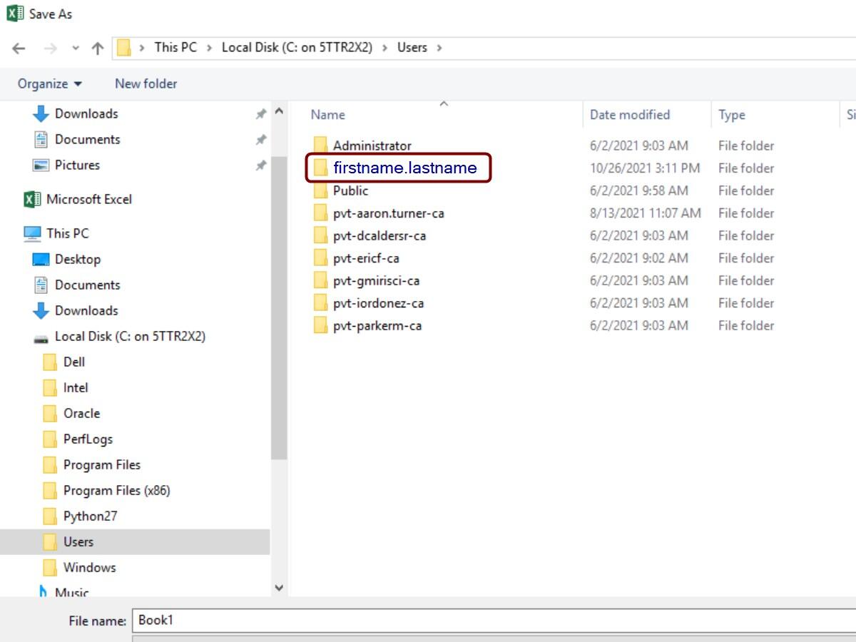 File Save As with user folder outlined