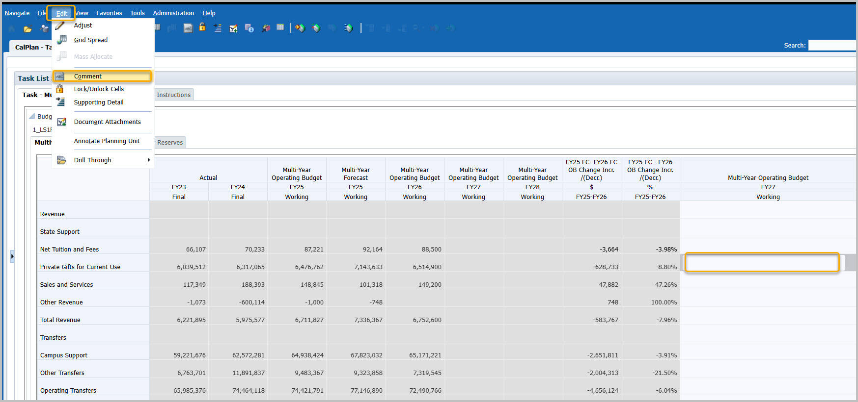 Multi-Year Budget Template with Comment at L3