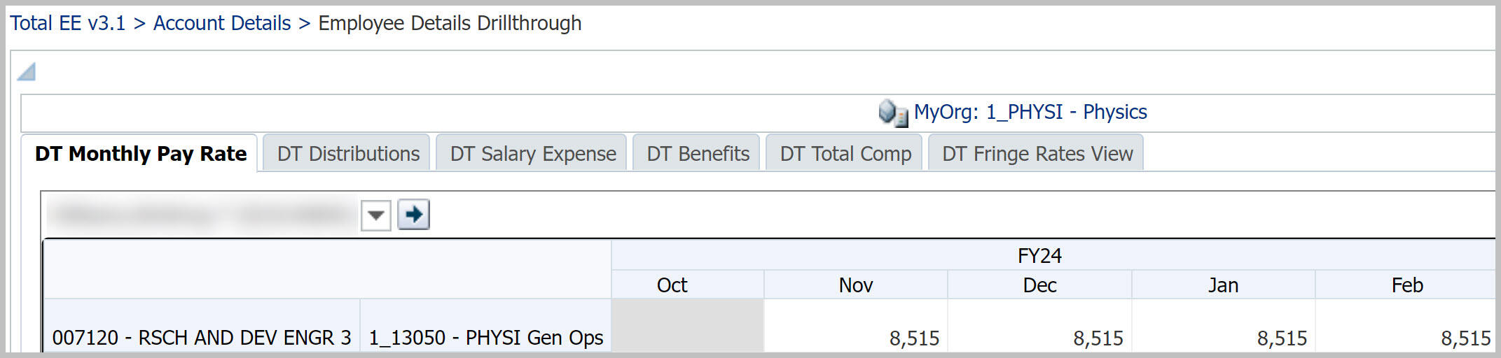 Compensation Drill Through Employee Details DT Monthly Pay Rate