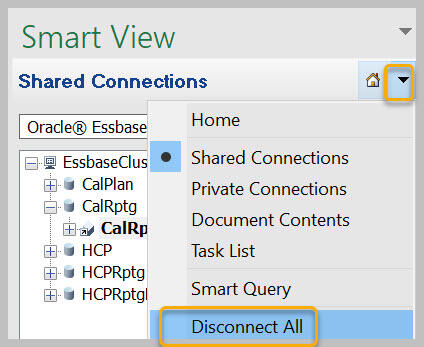 Smart View panel with home menu open and Disconnect All highlighted