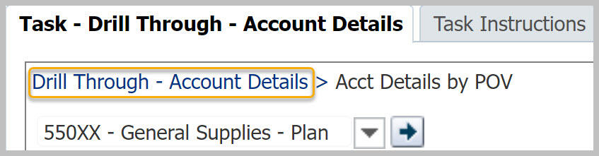 Drill Through Account Details breadcrumb hyperlinks