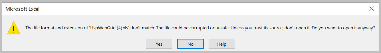 File format error message