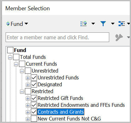 Fund member selection dialog box with 5 fund groups selected
