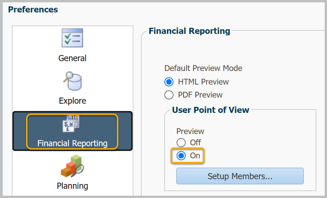 Preferences dialog box with Preview User POV selected
