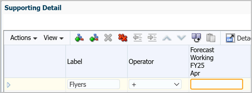 Supporting Detail dialog box with one line filled