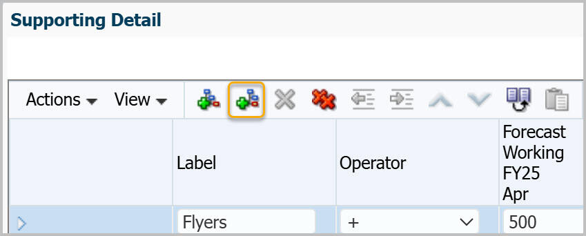 Supporting Detail dialog box with Add Sibling button highlighted