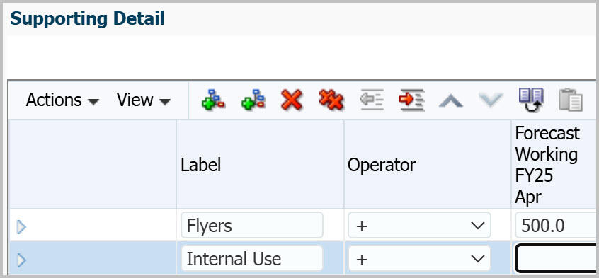 Supporting Detail dialog box with two lines entered