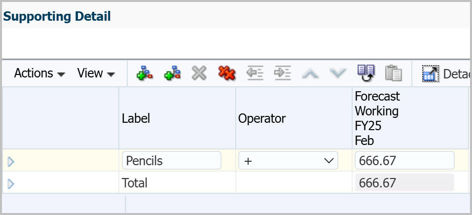 Supporting Details dialog box with one line filled