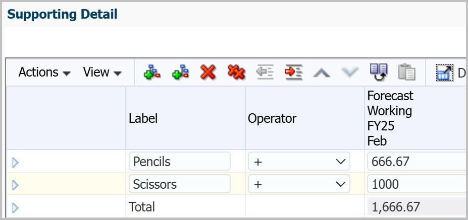 Supporting Details dialog box with two lines filled