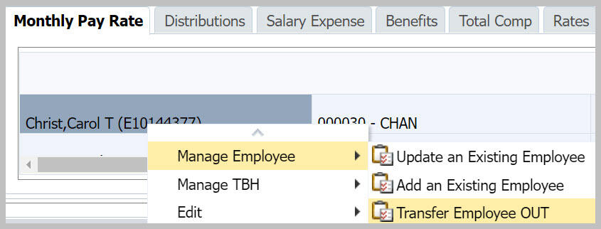  Manage Existing Employee, Transfer Employee OUT