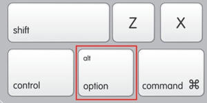 Option key highlighted on Mac keyboard