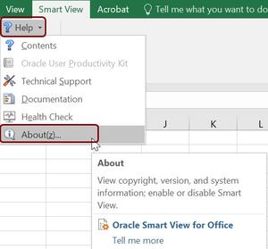 Smart View Help About menu selection