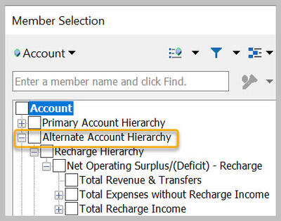 Account dimension with Alternate Account Hierarchy exposed