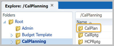 CalPlanning folder expanded with CalPlan folder highlighted