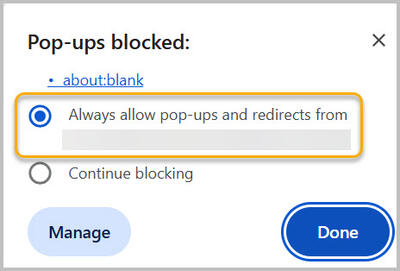 Unblock pop-up on Chrome browser