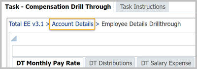 Compensation Drill Through with Account Details link highlighted