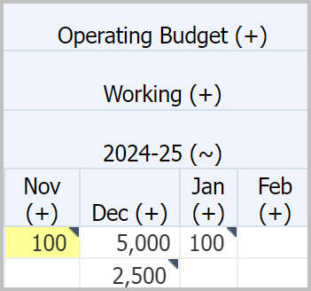 CalPlan Operating Budget 2024-25 with data entered in one cell