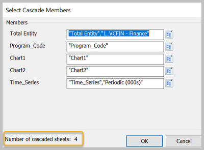 Select Cascade Members with 4 cascaded sheets highlighted