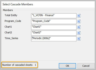 Select Cascade Members with 1 cascaded sheet highlighted