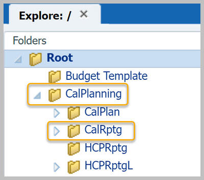 CalPlanning folders with CalRptg highlighted