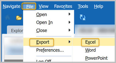 CalPlanning menu showing the commands File / Export / Excel