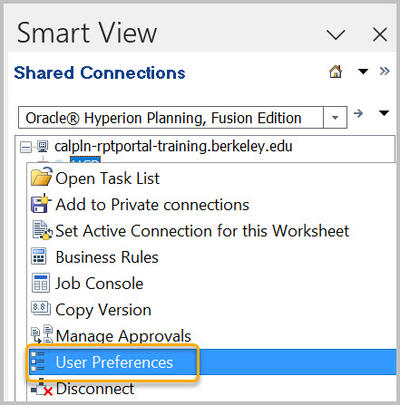 Shared Connections Hyperion Planning with HCP and User Preferences hightlighted