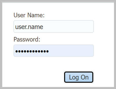 CalPlanning log on dialog box with user name and password