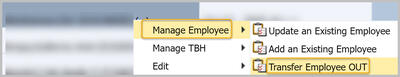 Manage Existing Employee - Transfer Employee OUT menu