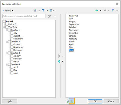 Member Selection dialog box with Fill Horizontal button highlighted
