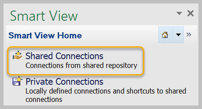 Shared Connections highlighted on Smart View Panel