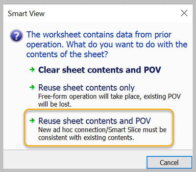 Panel with Reuse sheet contents and POV highlighted