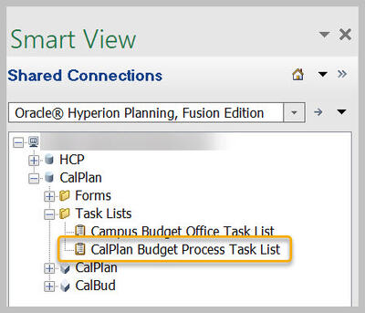 Smart View for Planning Budget Process Task List with Multiyear Budget Template highlighted