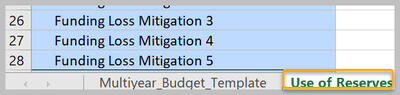 Smart View for Planning - Use of Reserves tab