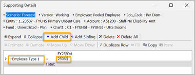 Smart View for Planning Supporting Details Add Child