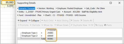 Smart View for Planning Supporting Detail Add Sibling