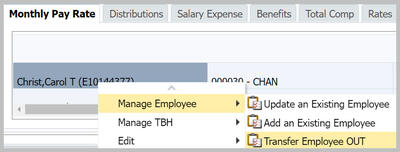  Manage Existing Employee, Transfer Employee OUT